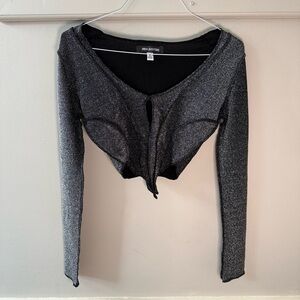 Urban Outfitters Grey and Black Sparkle Cut Out Front Cropped Long Sleeve Seam
